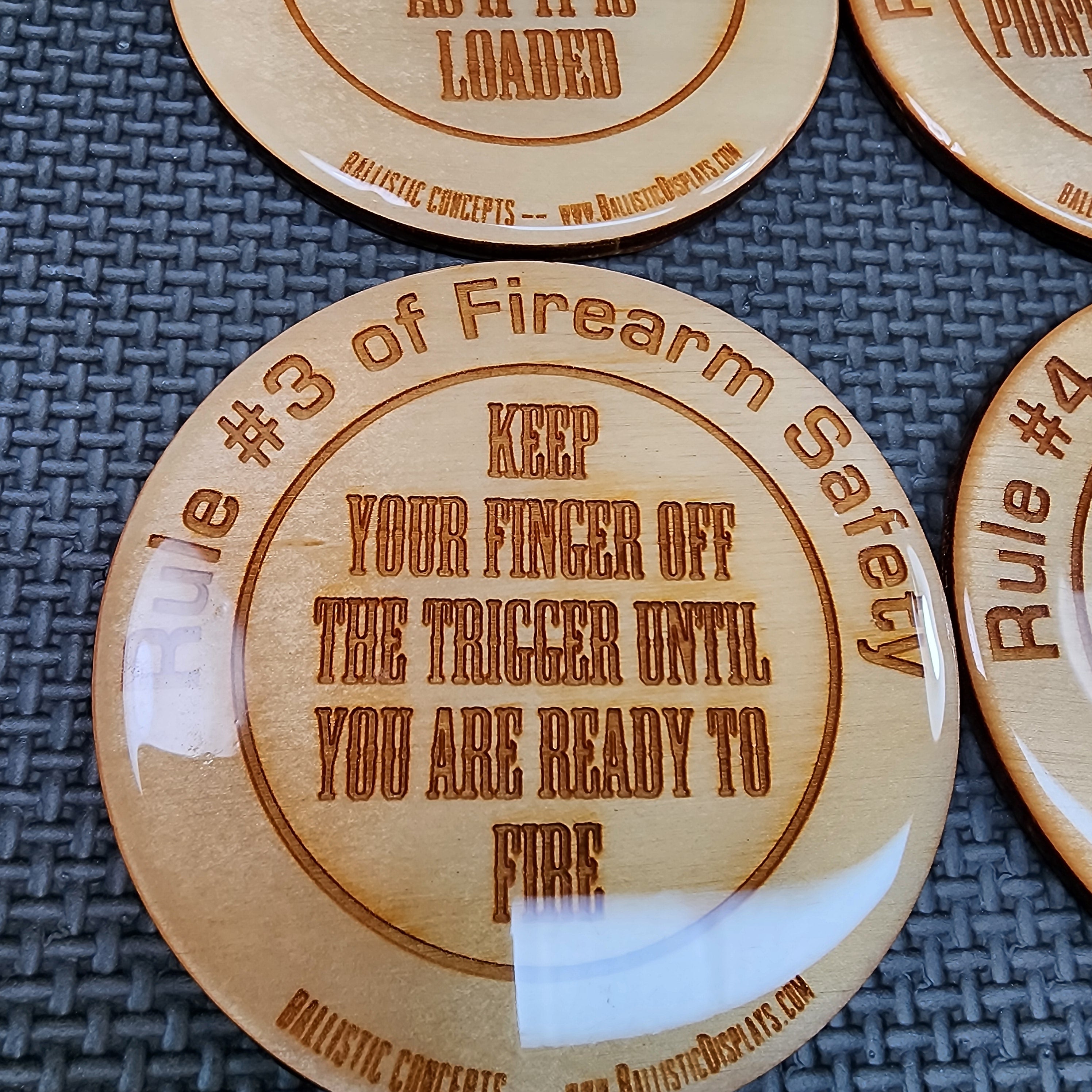 Four Rules of Firearm Safety - Birch Wood Double-Sided Engraved Coasters