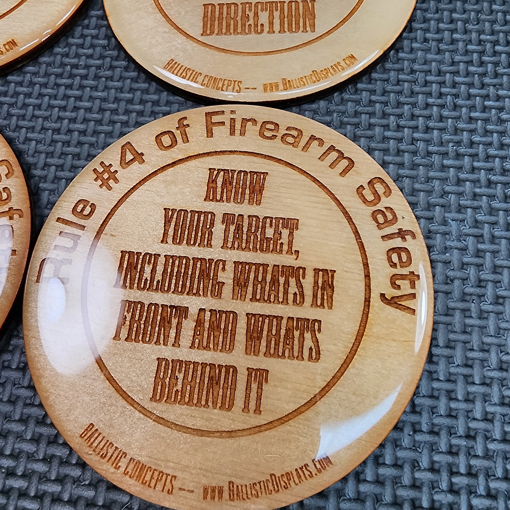 Four Rules of Firearm Safety - Birch Wood Double-Sided Engraved Coasters