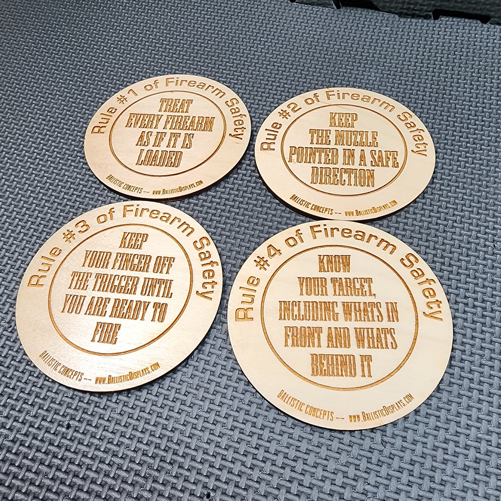 Four Rules of Firearm Safety - Birch Wood Double-Sided Engraved Coasters
