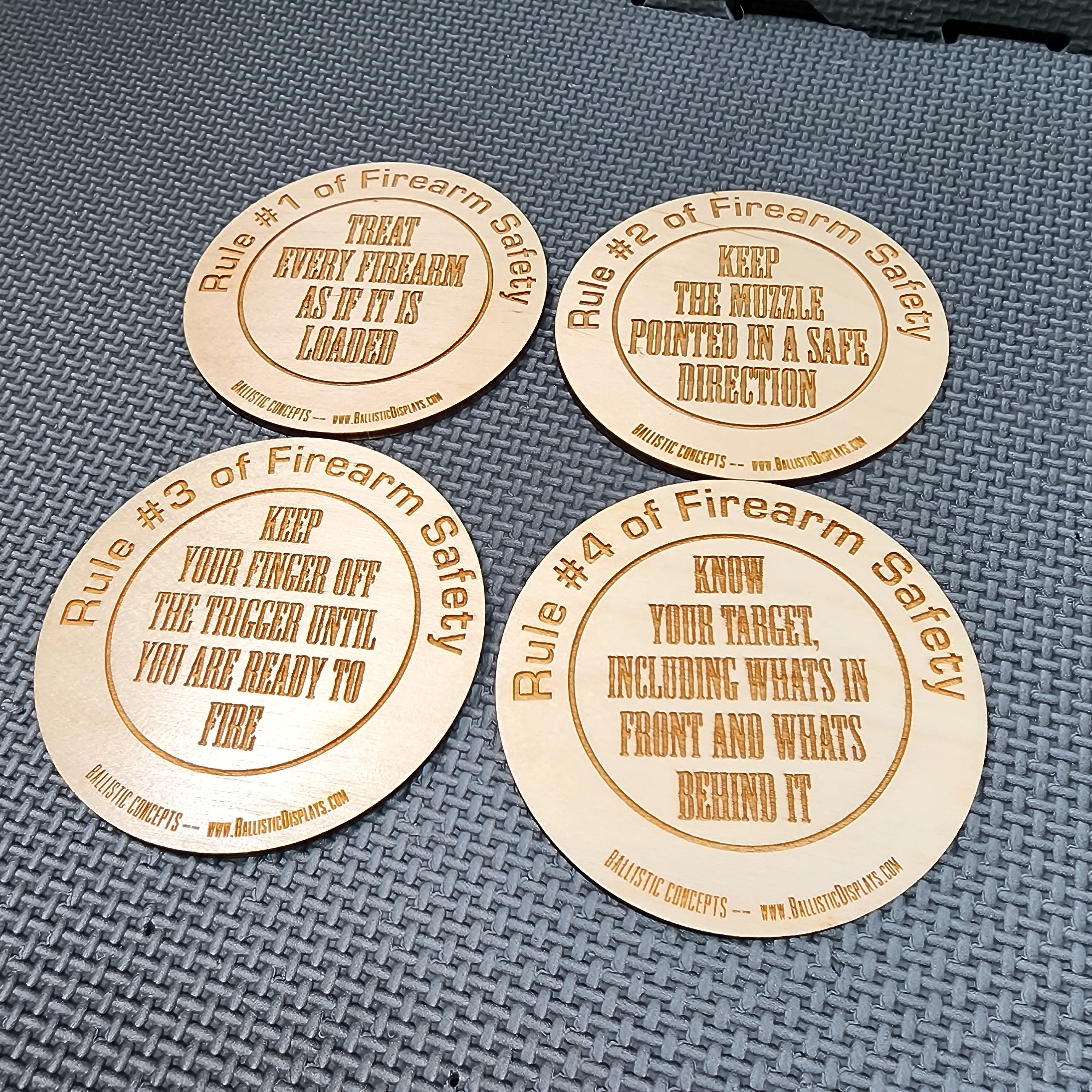 Four Rules of Firearm Safety - Birch Wood Double-Sided Engraved Coasters