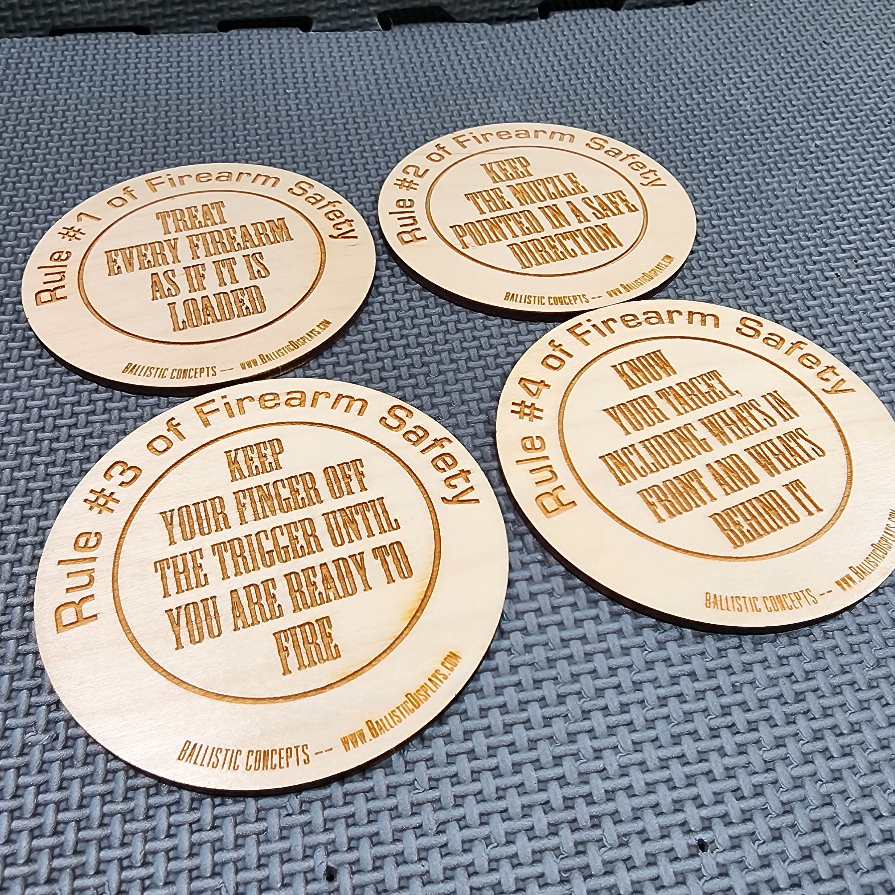 Four Rules of Firearm Safety - Birch Wood Double-Sided Engraved Coasters