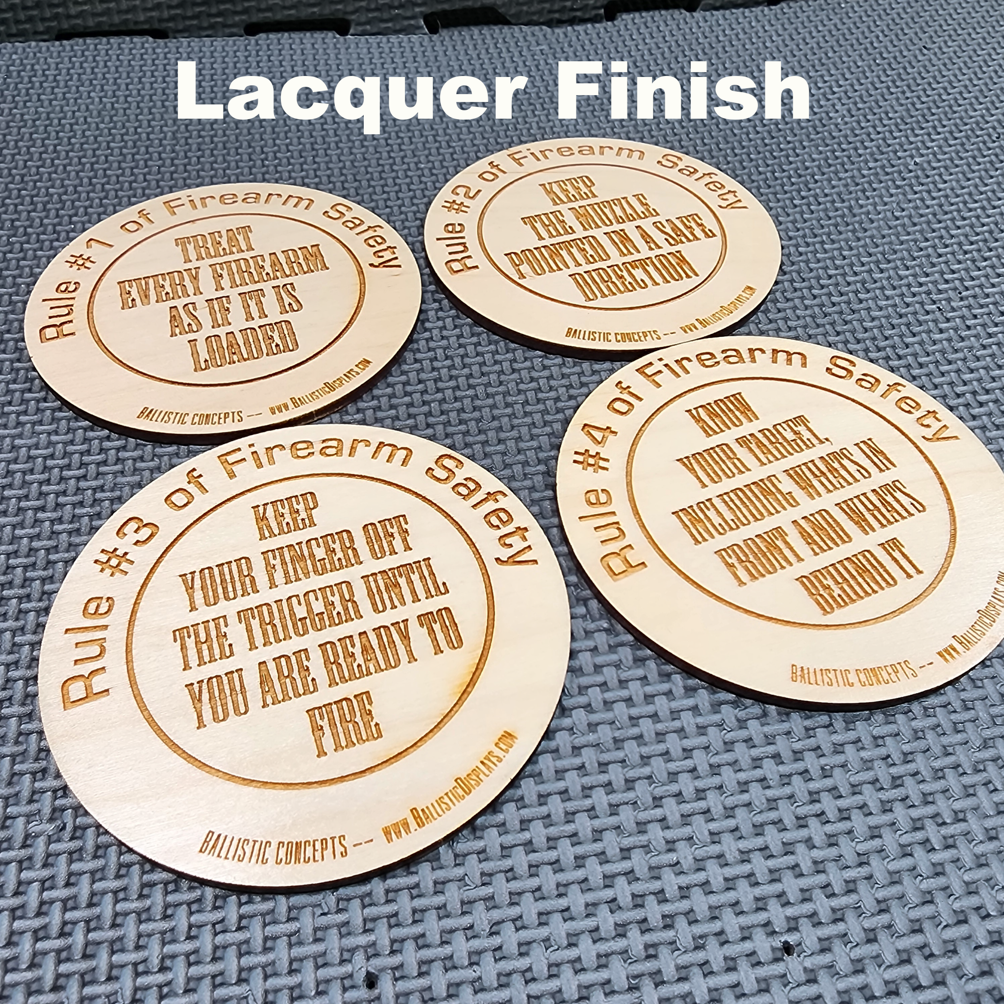 Four Rules of Firearm Safety - Birch Wood Double-Sided Engraved Coasters