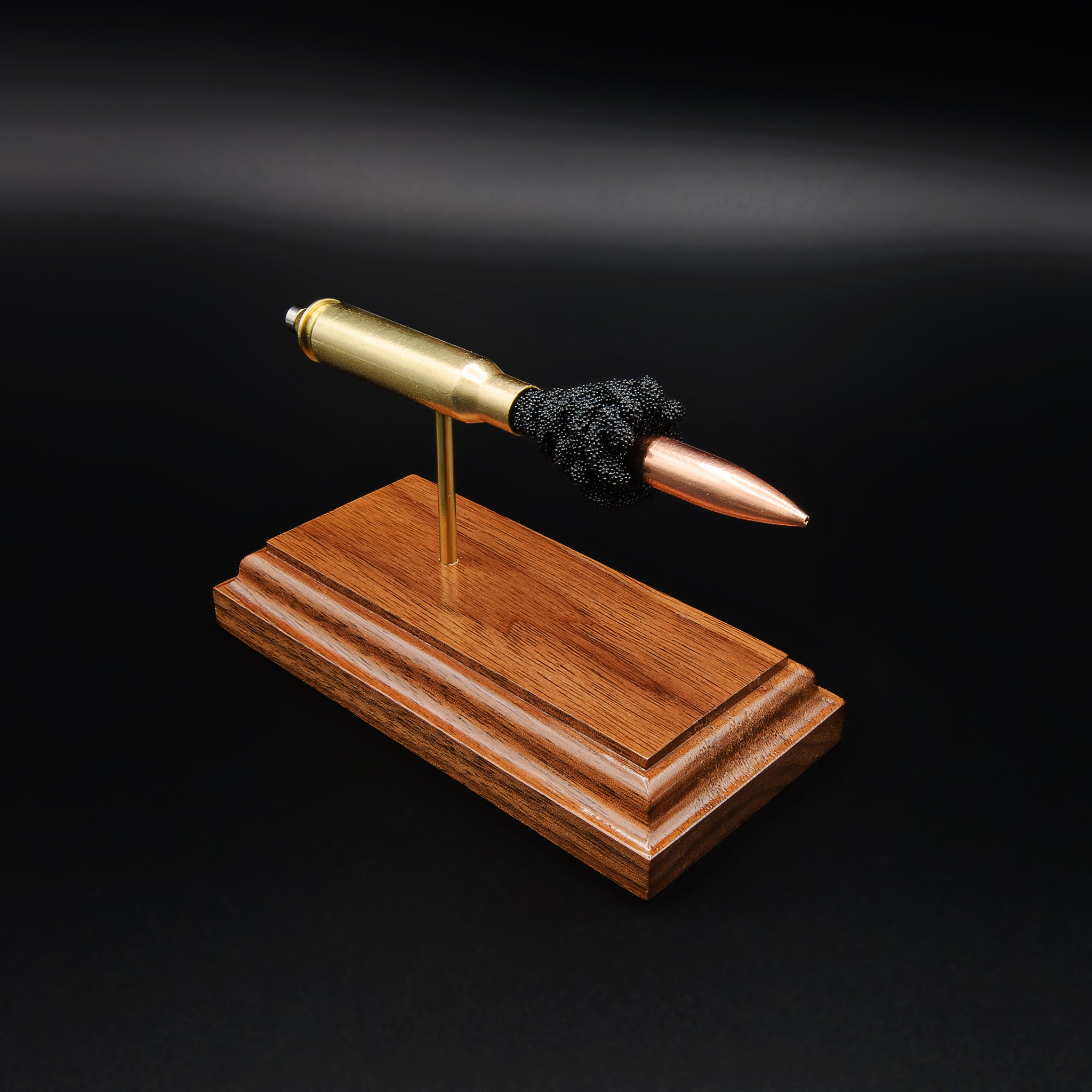 308 Winchester Sierra MatchKing 168gr exploded cartridge anatomy model on walnut base