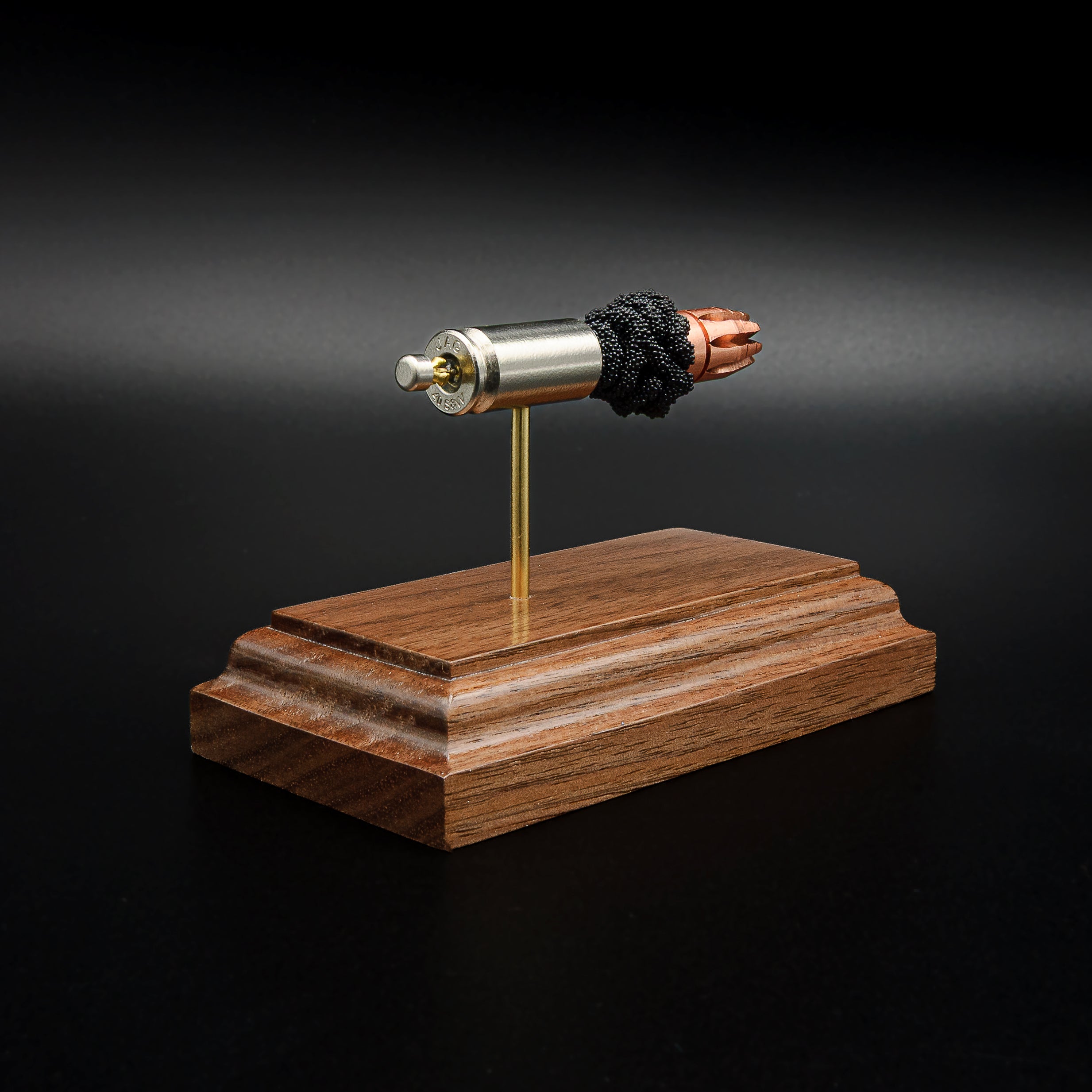 Handcrafted 40 S&W G2 Research RIP cartridge display with exposed internal components