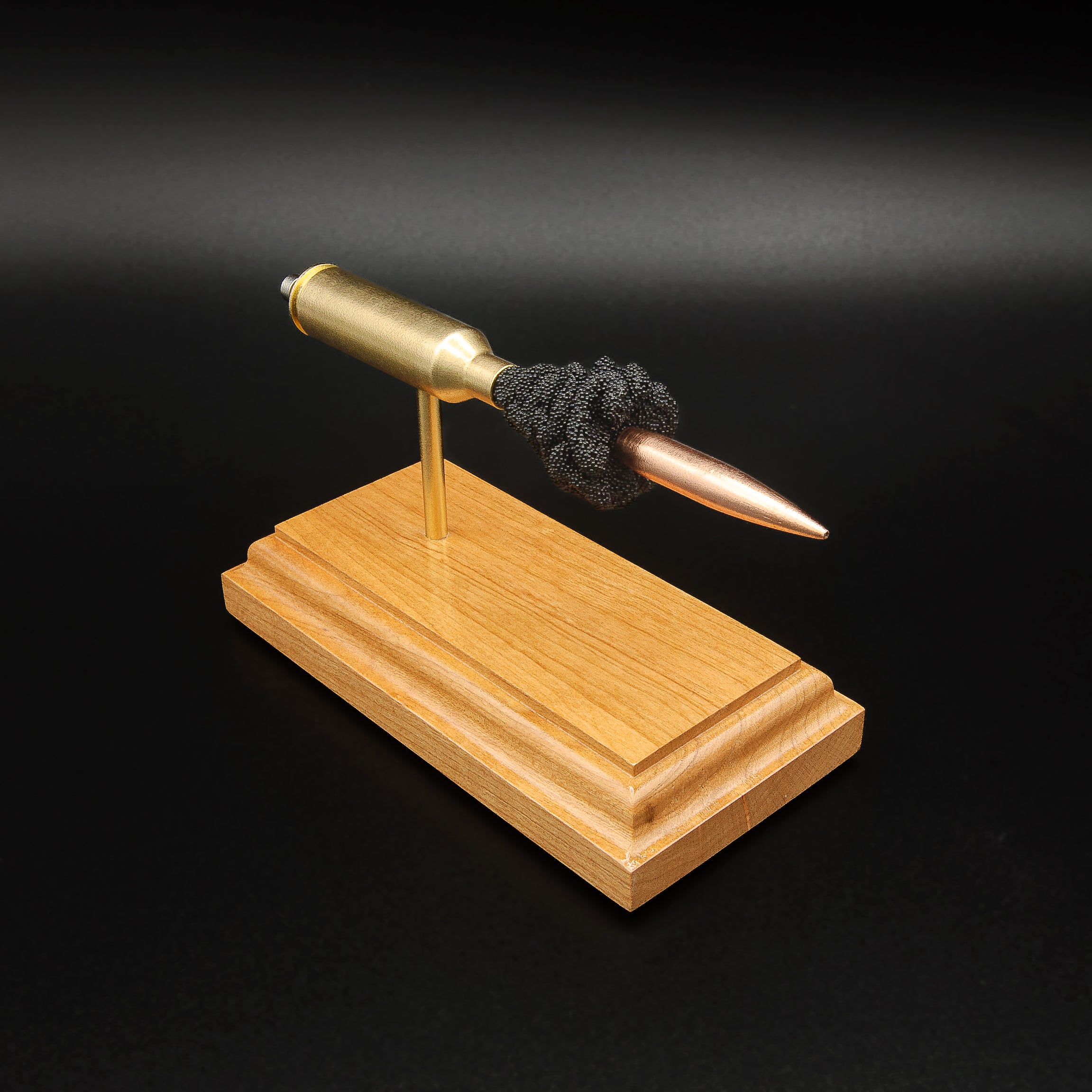 Side view of a 6.5 PRC cartridge anatomy display featuring a Berger 153.5gr Long Range Hybrid Target projectile, Lapua cartridge case, simulated powder, primer cup, and anvil.