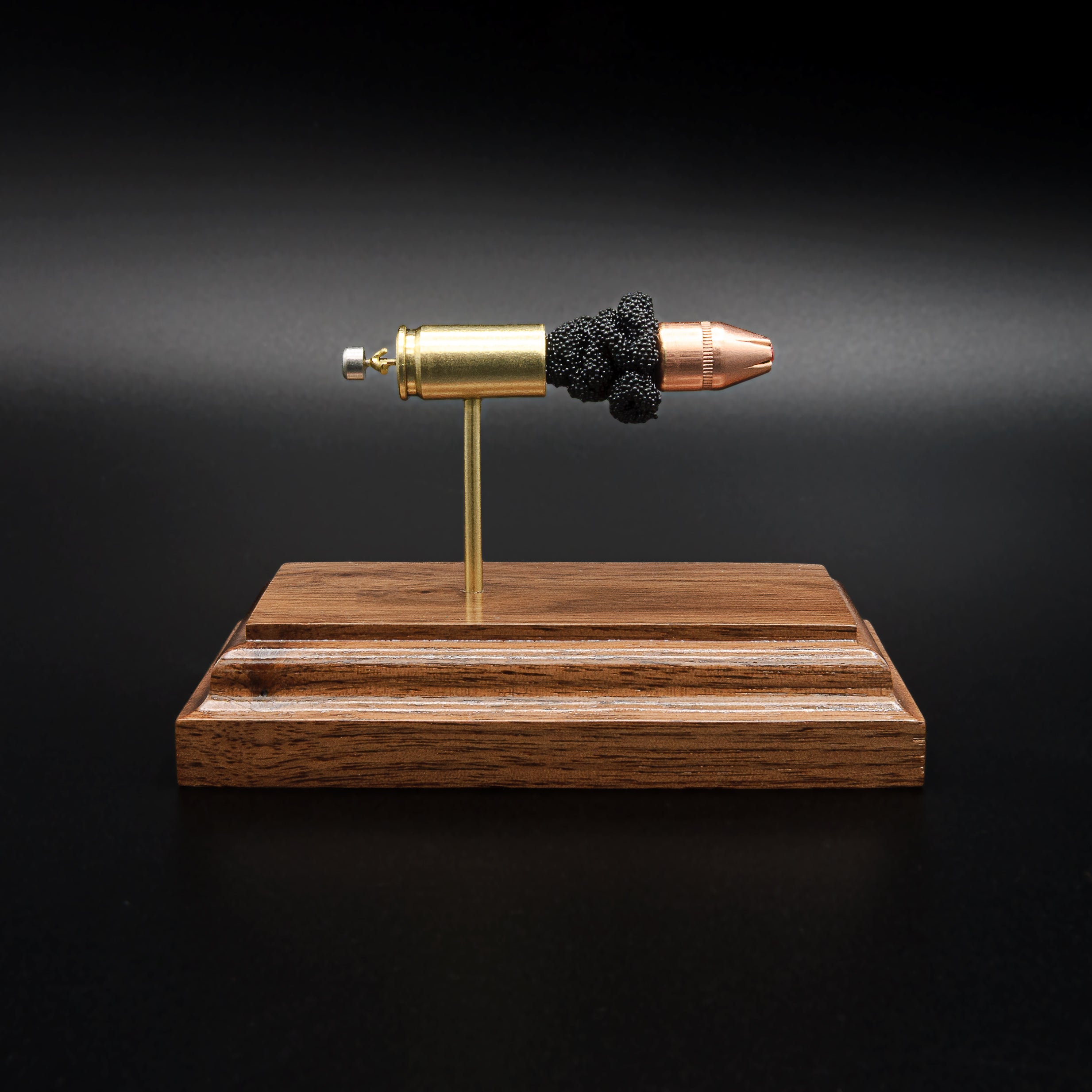 Educational 9mm Luger Hornady Critical Defense 115gr FTX cartridge anatomy display with realistic component layout