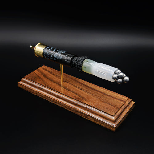 Hornady Critical Defense 12 gauge 8 pellet buckshot exploded shotshell anatomy display on wood base