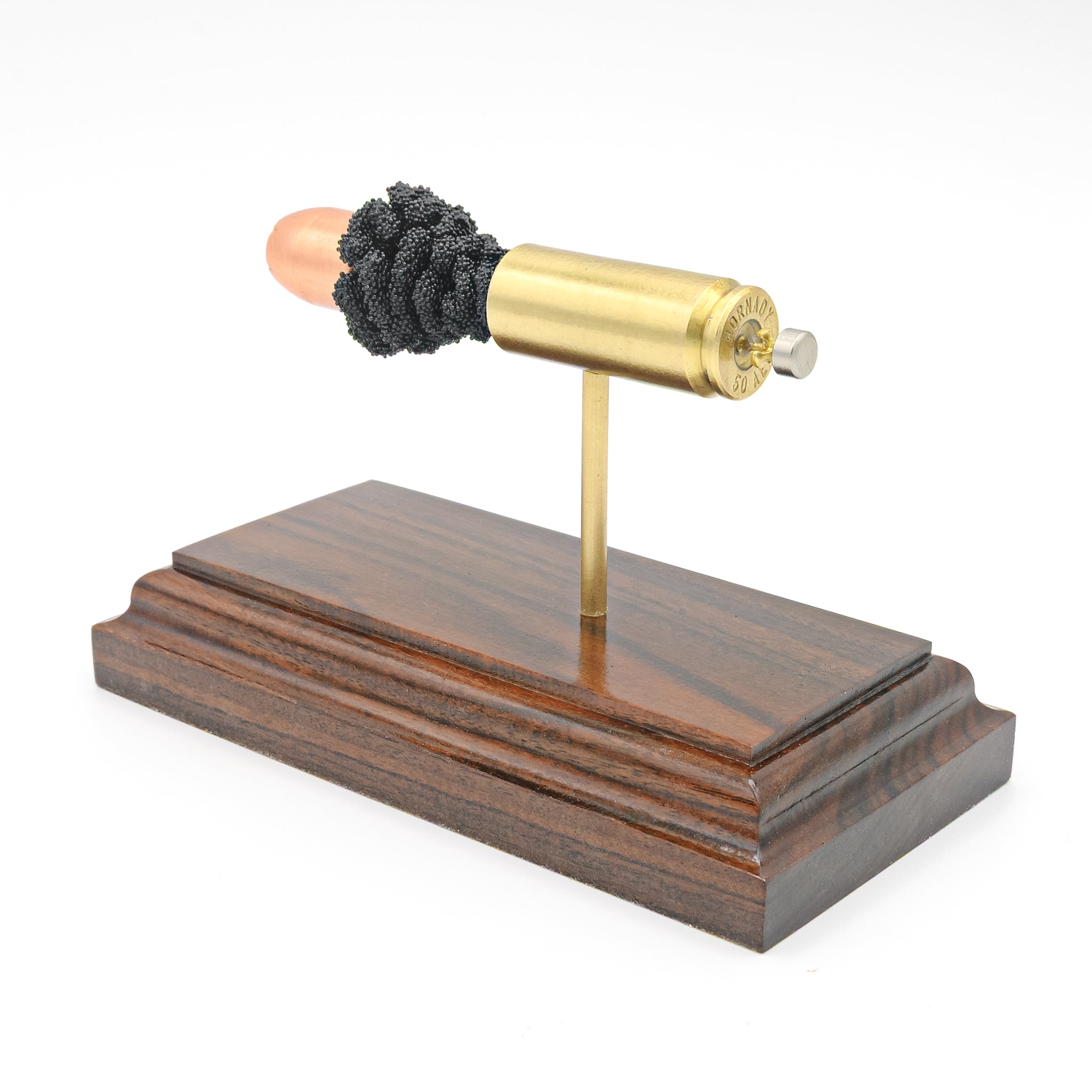 50 AE cutaway cartridge display mounted on solid hardwood base