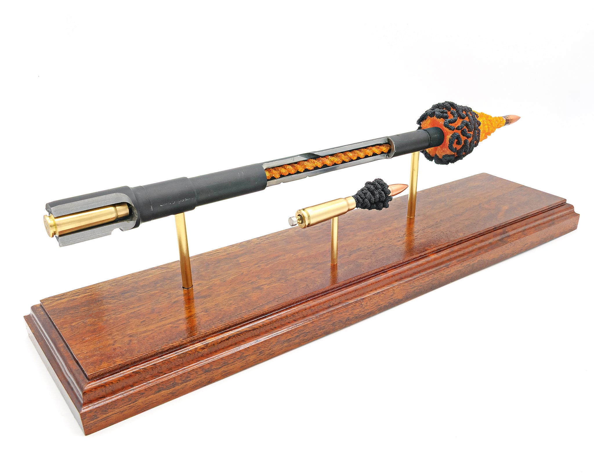 Sectioned 7.62x39 rifle barrel with frozen firing scene