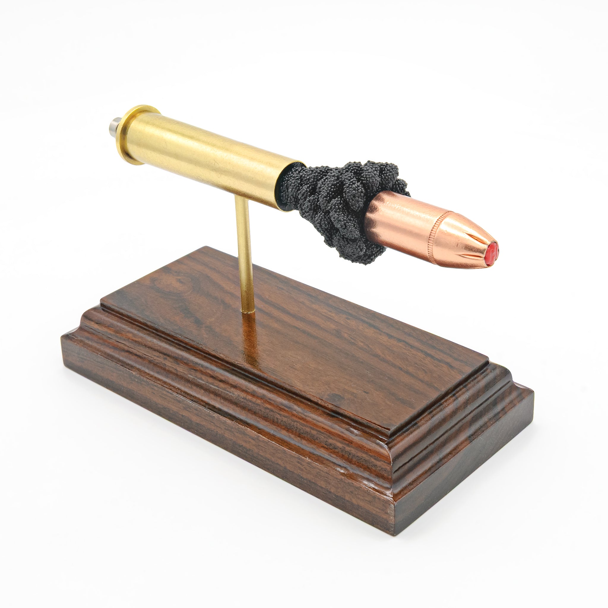 45-70 Government Hornady Subsonic 410gr Sub-X expanded cartridge display model on Bolivian Rosewood base