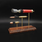 Side view of an expanded 3-Gun Heavy Metal display showing 12 gauge shot and wad, 308 Winchester 168gr Sierra MatchKing and 45 Auto FMJ.