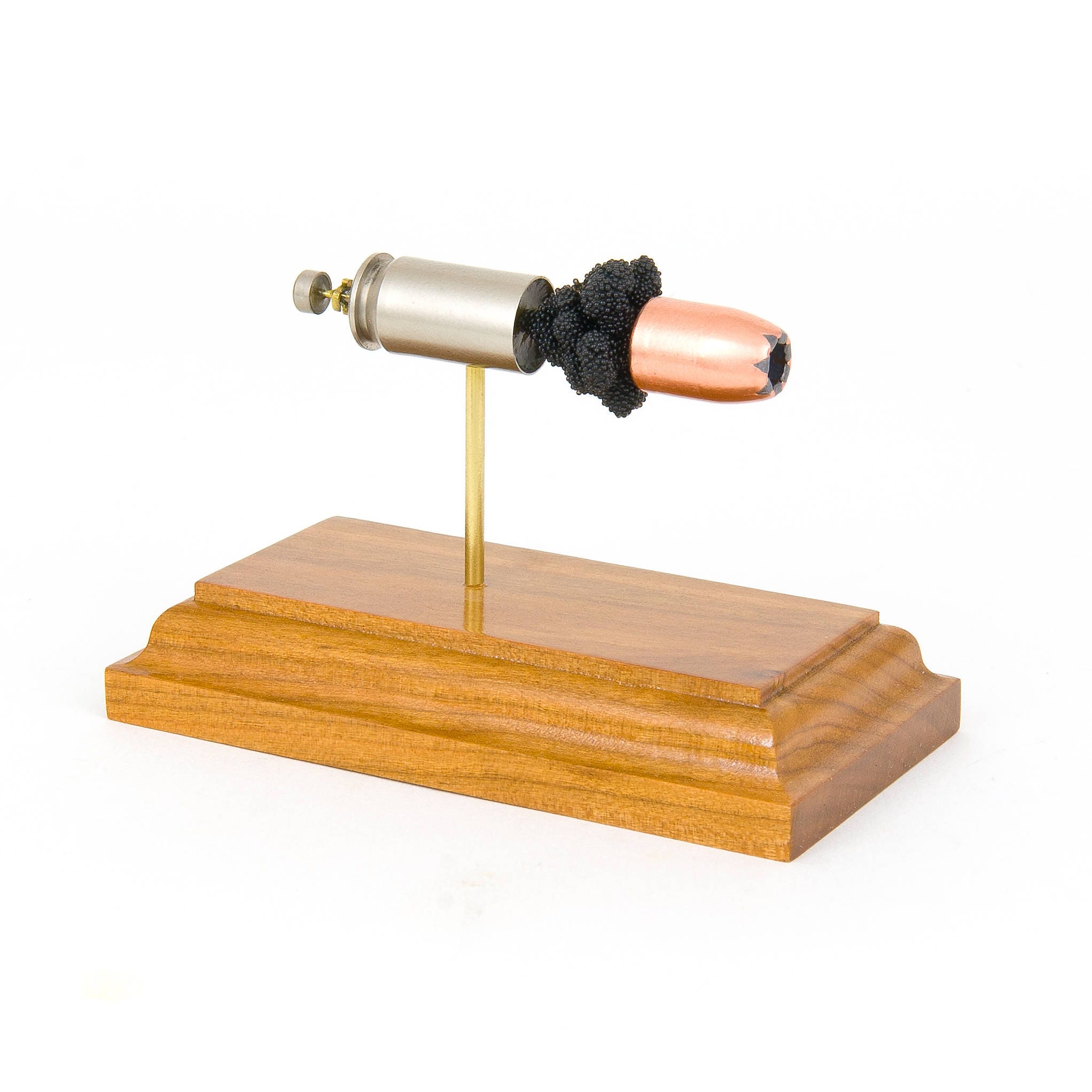 45 Auto Speer 230gr Gold Dot GDHP expanded cartridge display model on cherry base