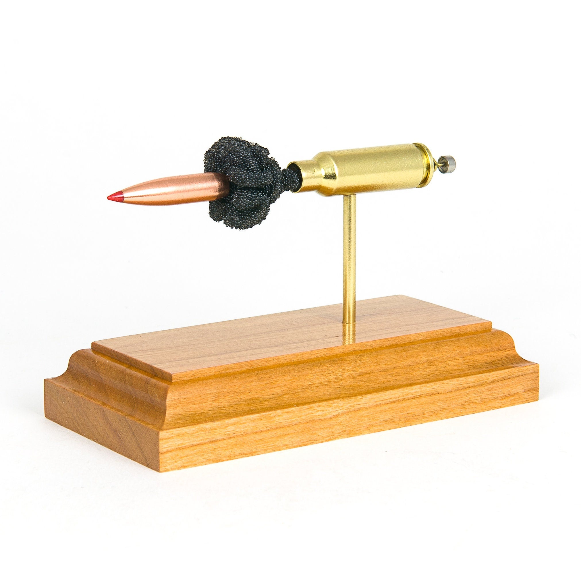 6.5 Grendel cutaway cartridge display mounted on solid hardwood base