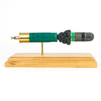 inert 12ga slug shotshell display on hardwood base