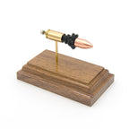 9mm Luger 115gr Fort Scott Munitions TUI expanded cartridge display on walnut base