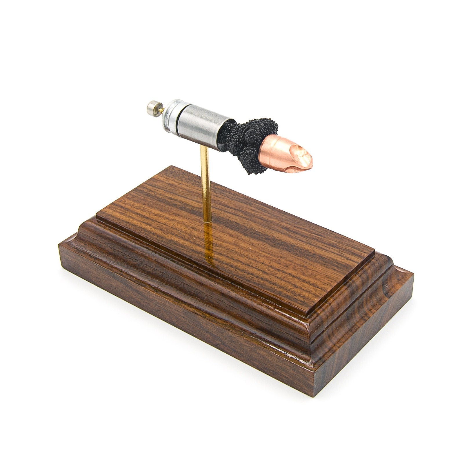 9mm Luger 80gr G9 EHP external hollow point expanded cartridge display on rosewood base