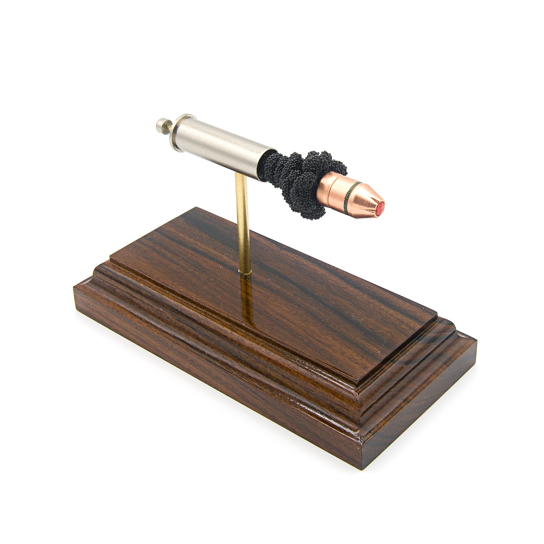 Expanded 357 Magnum Hornady Critical Duty FlexLock cartridge display on hardwood base