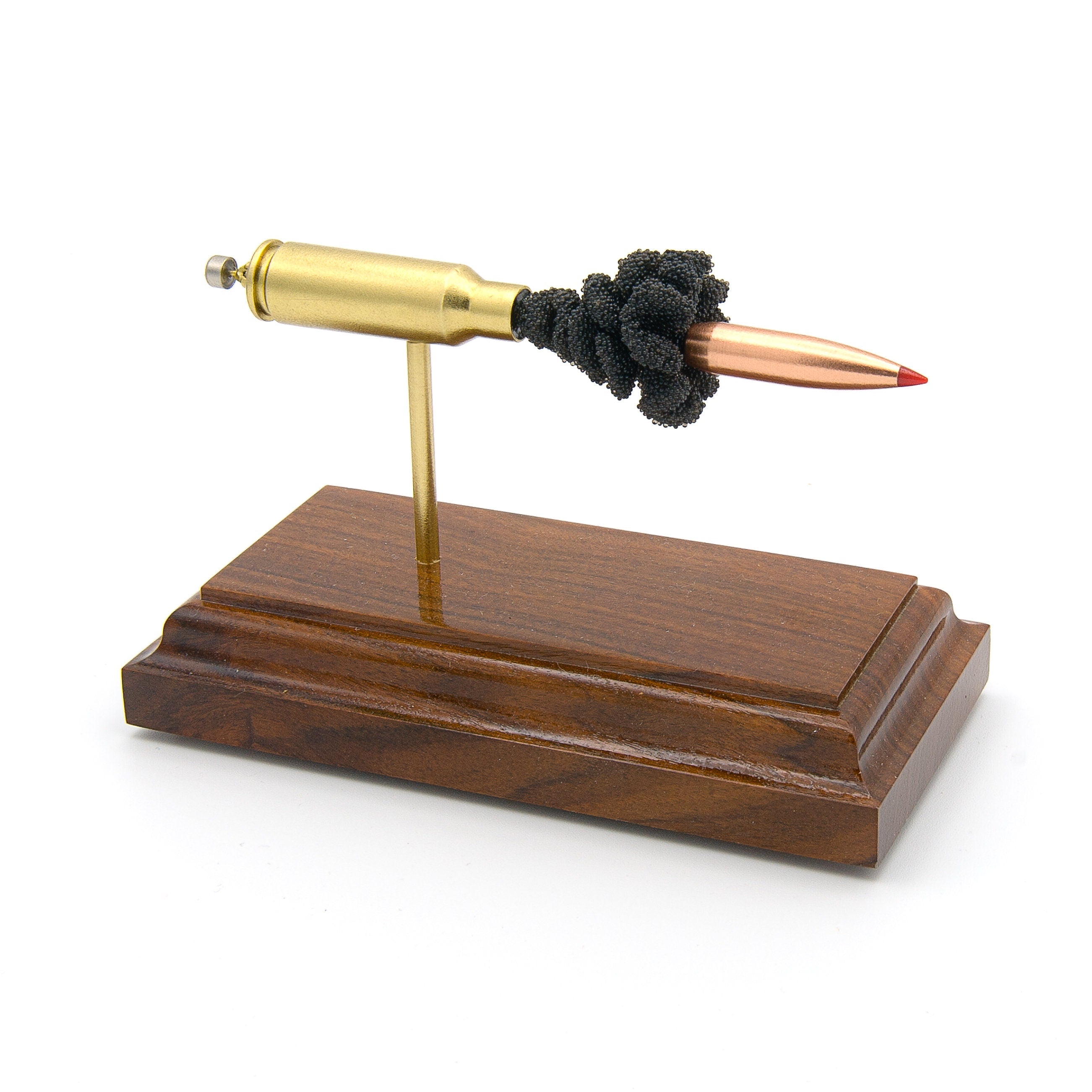 6.5 Grendel Hornady 123gr ELD-Match expanded cartridge display model on rosewood base