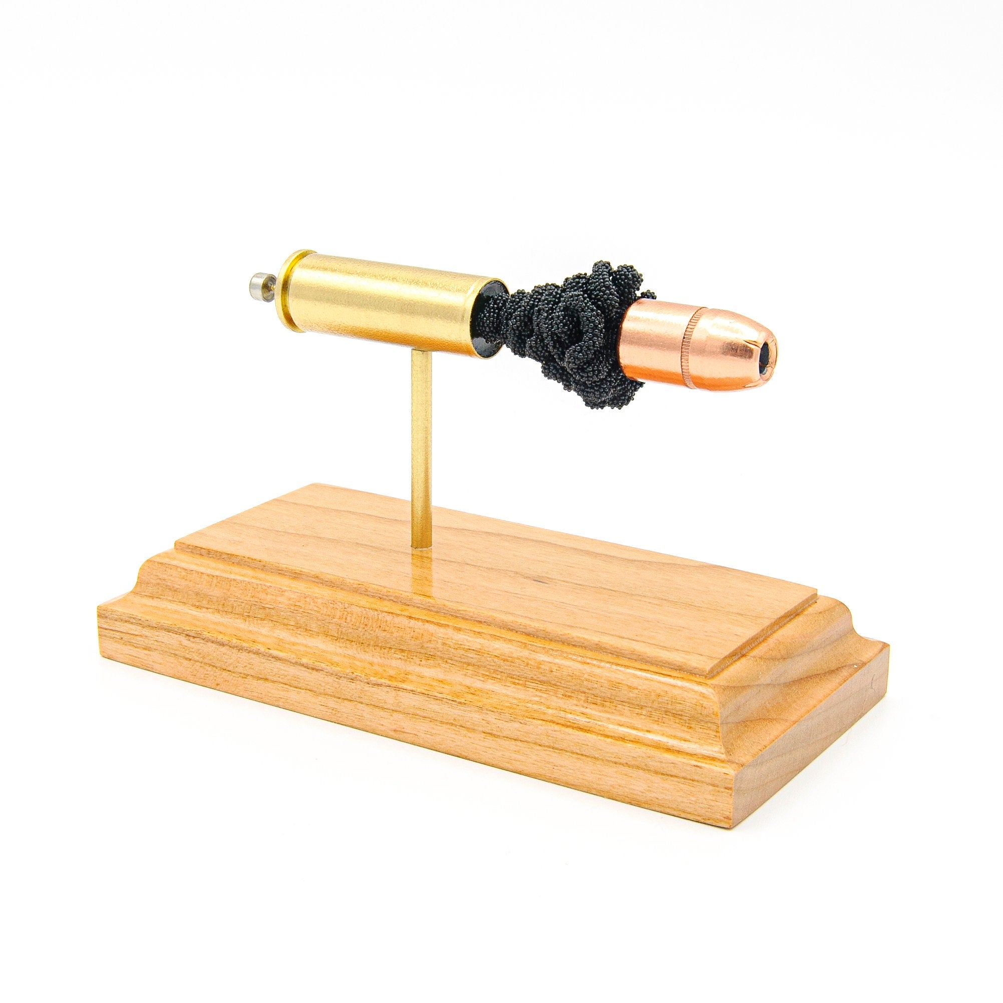 454 Casull Hornady 300gr XTP Mag expanded cartridge display model on cherry base