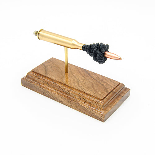 Expanded 220 Swift cartridge display with selectable bullet option on walnut base