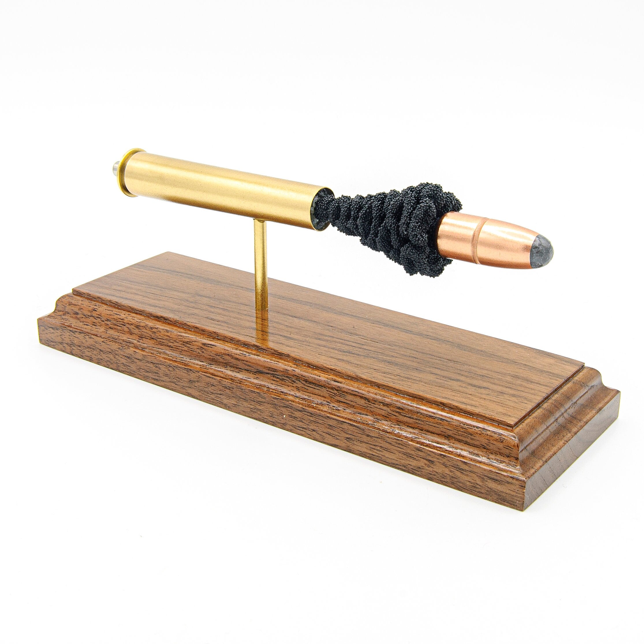 Expanded 500 Nitro Express cartridge display on walnut base