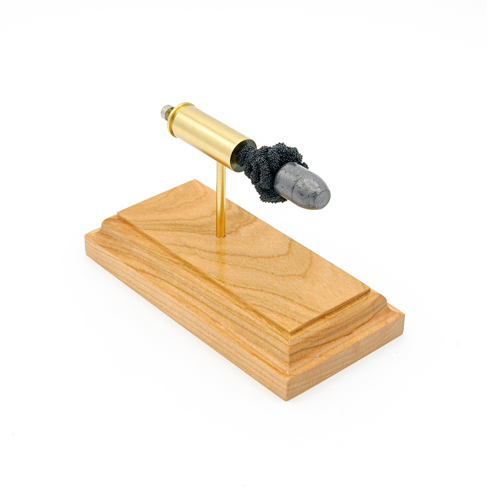 45 Colt cutaway cartridge display mounted on solid hardwood base