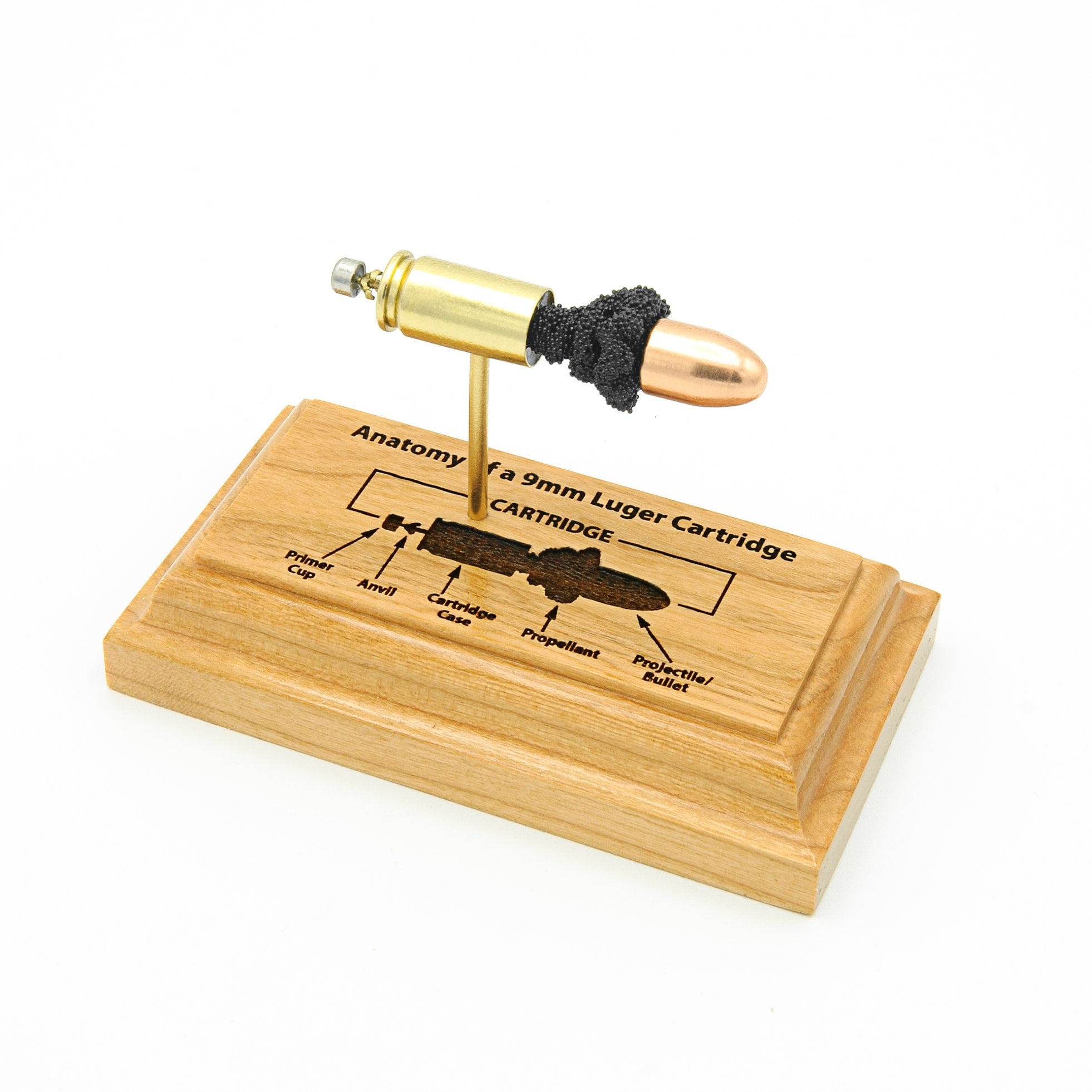 9mm Luger anatomy engraved base expanded cartridge display model