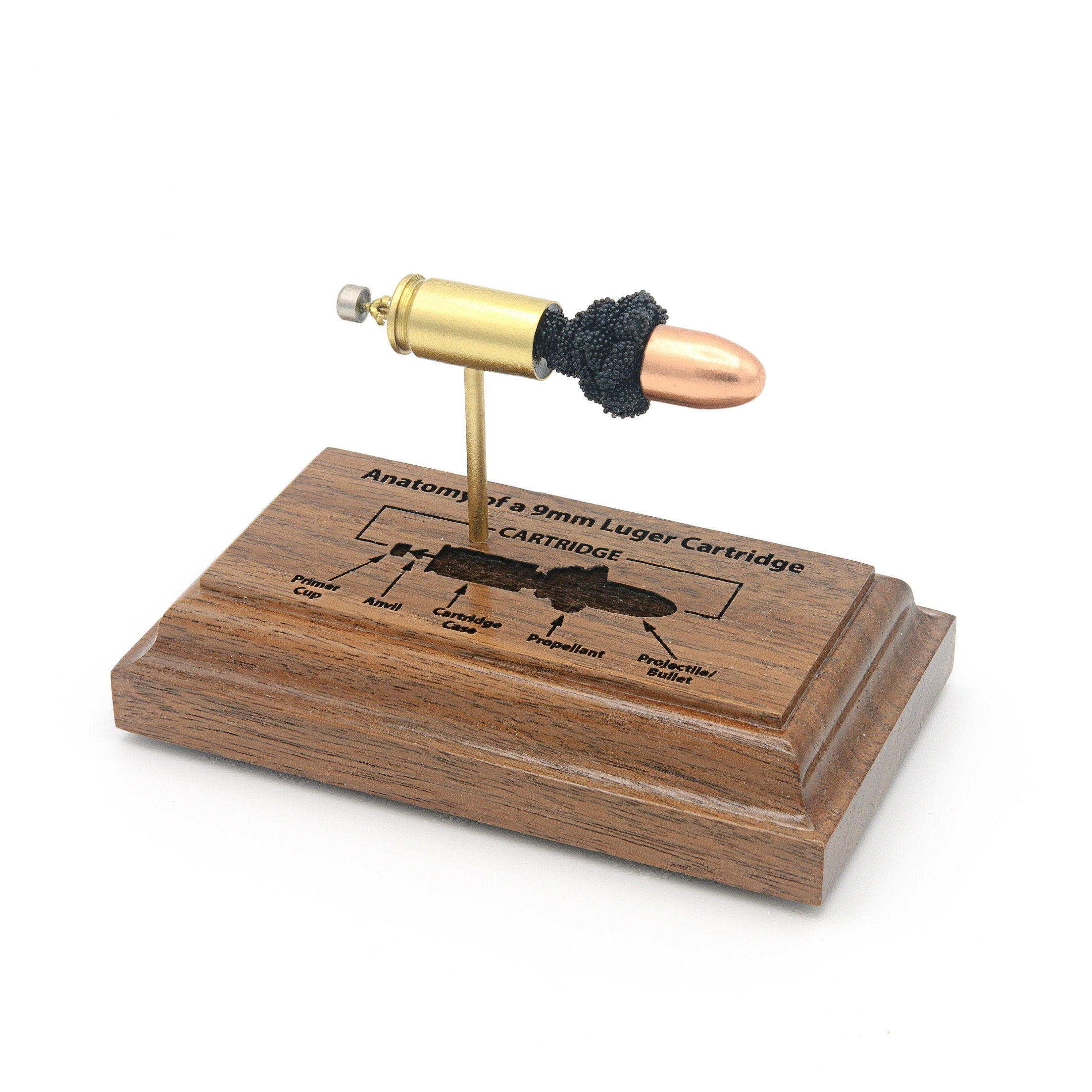 Inert 9mm Luger educational ballistic display handmade in USA