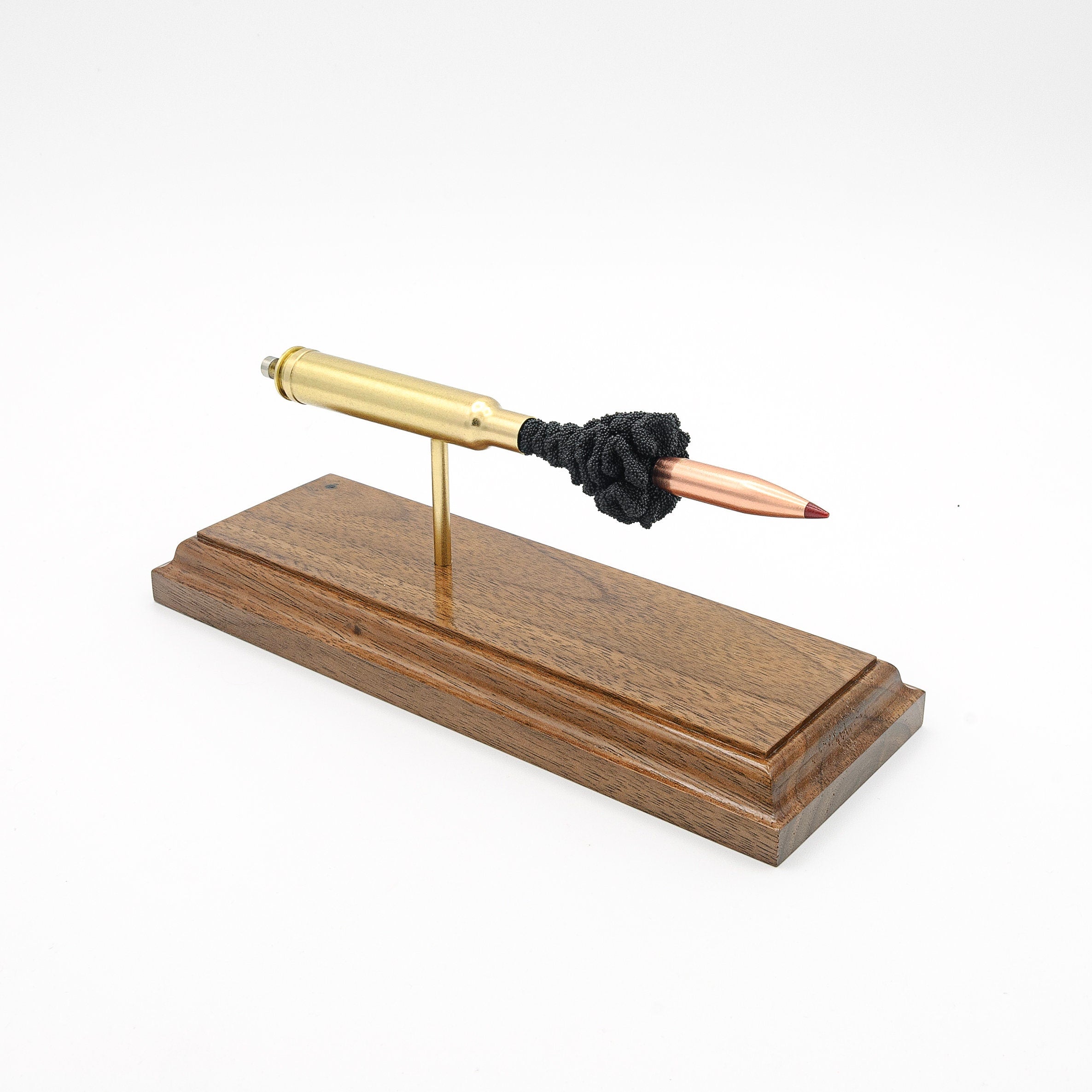 Expanded 300 Weatherby Magnum Hornady 200gr ELD-X cartridge display on hardwood base