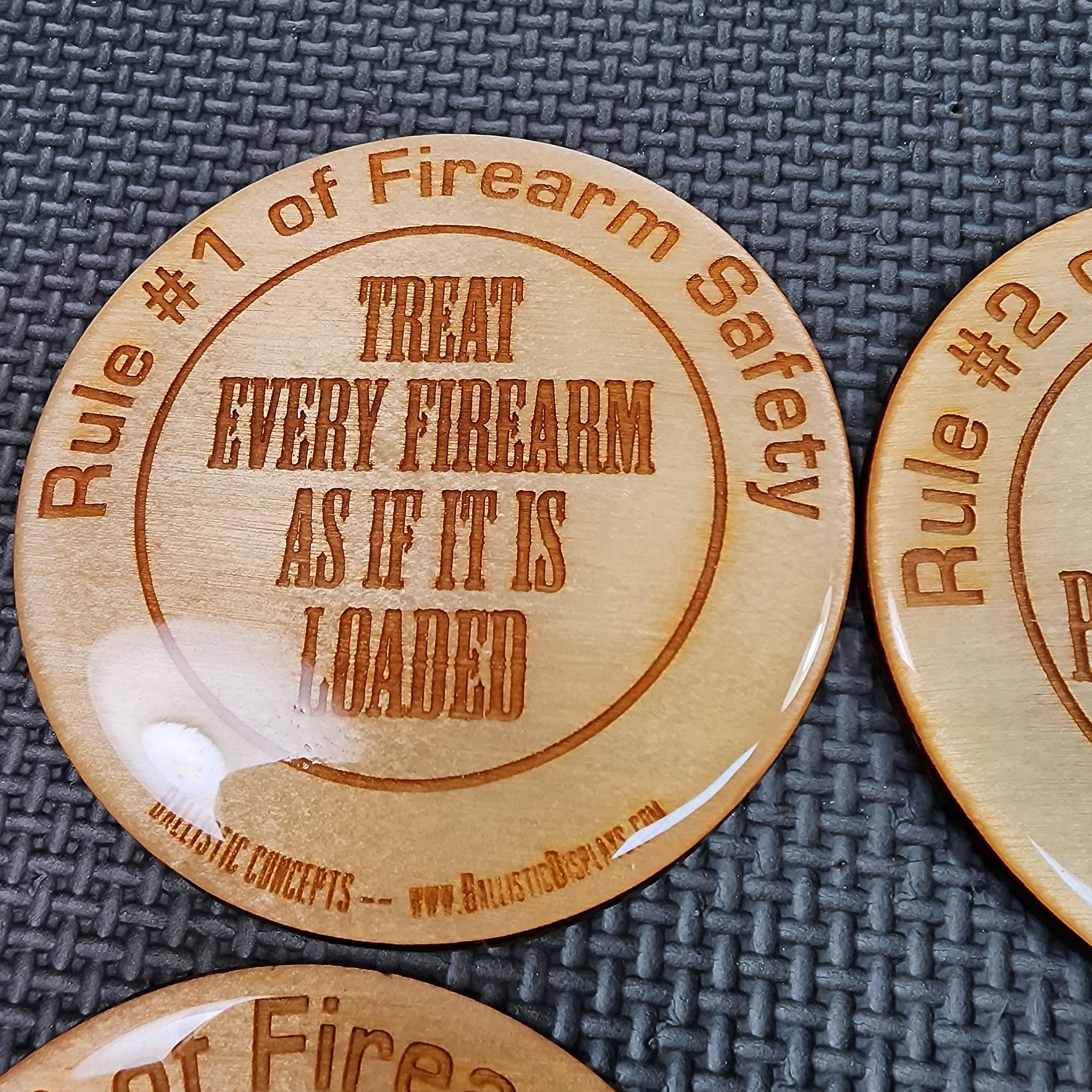 Four Rules of Firearm Safety - Birch Wood Double-Sided Engraved Coasters