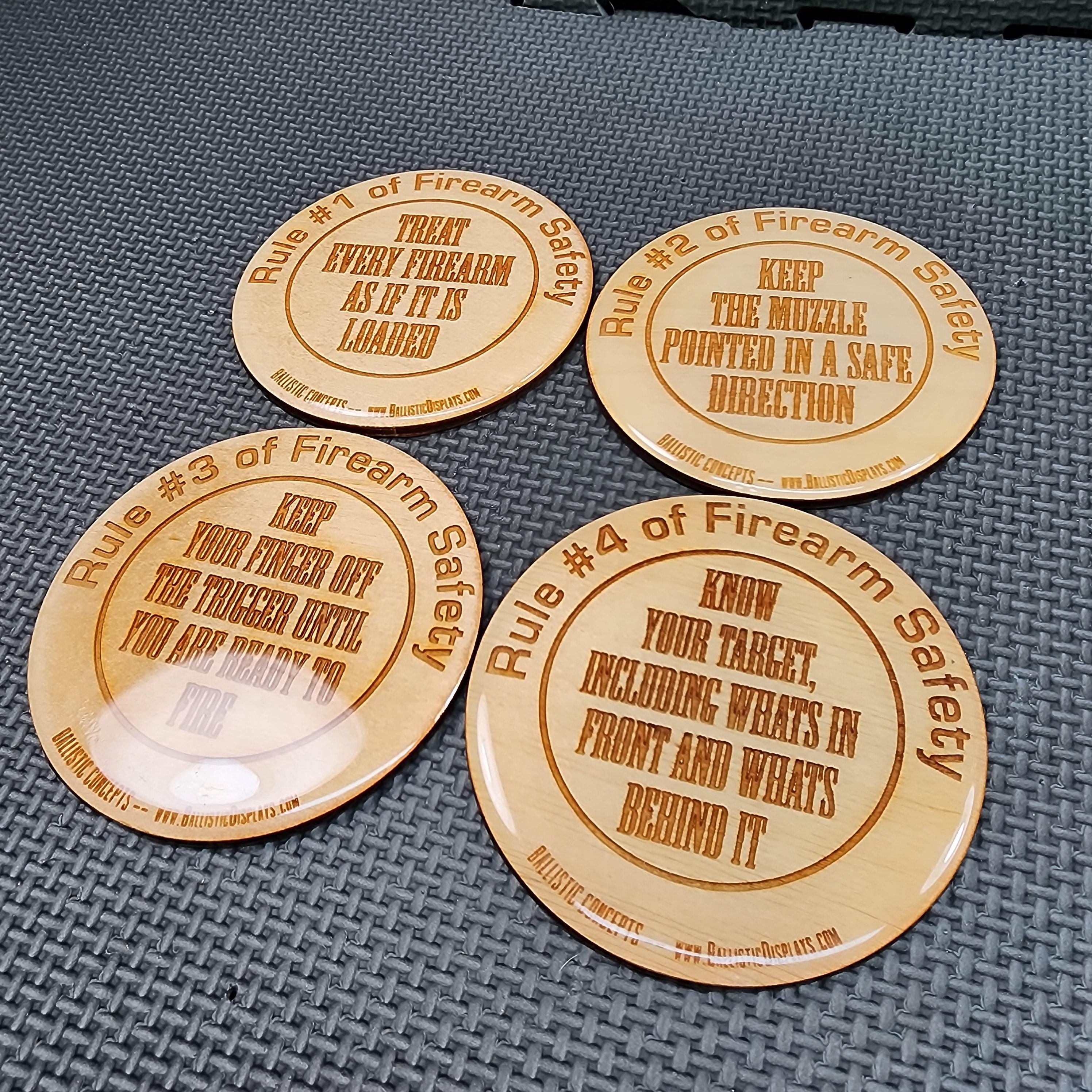 Four Rules of Firearm Safety - Birch Wood Double-Sided Engraved Coasters
