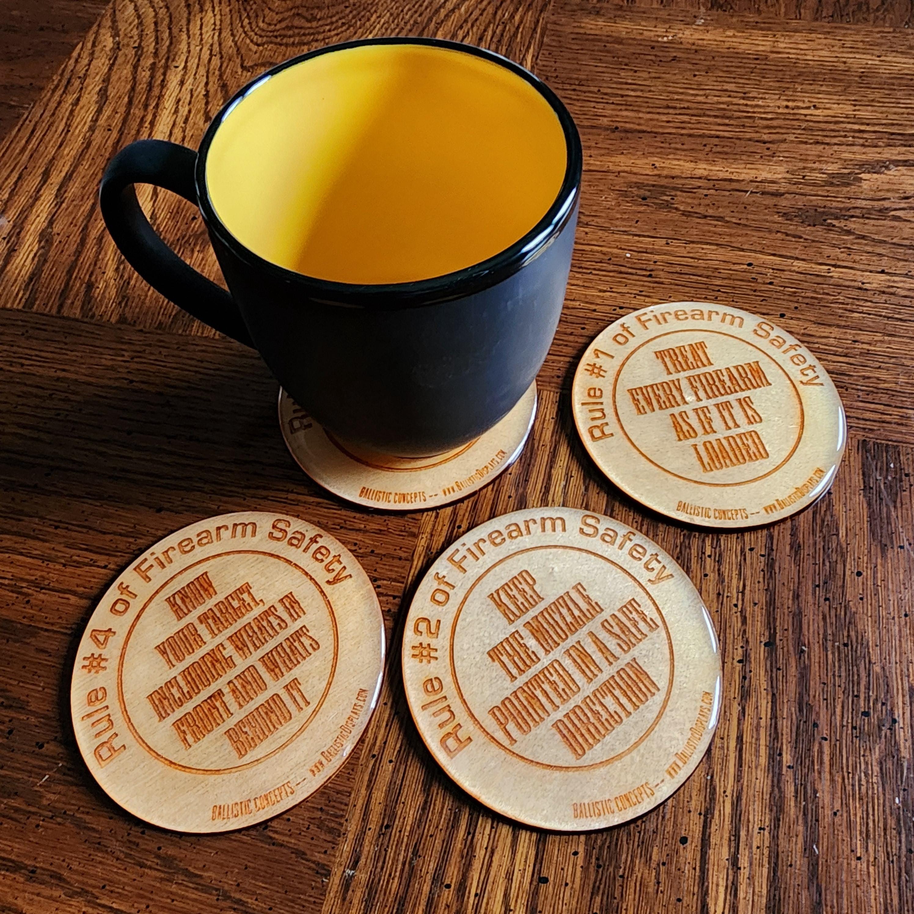 Four Rules of Firearm Safety - Birch Wood Double-Sided Engraved Coasters